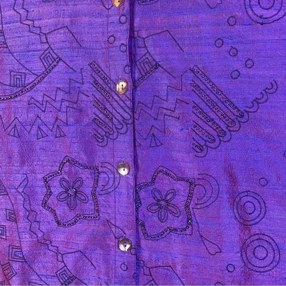 Bleu Bayou 100% Silk Beaded And Embroidered Purple Button Front Top Size XL - Picture 8 of 13